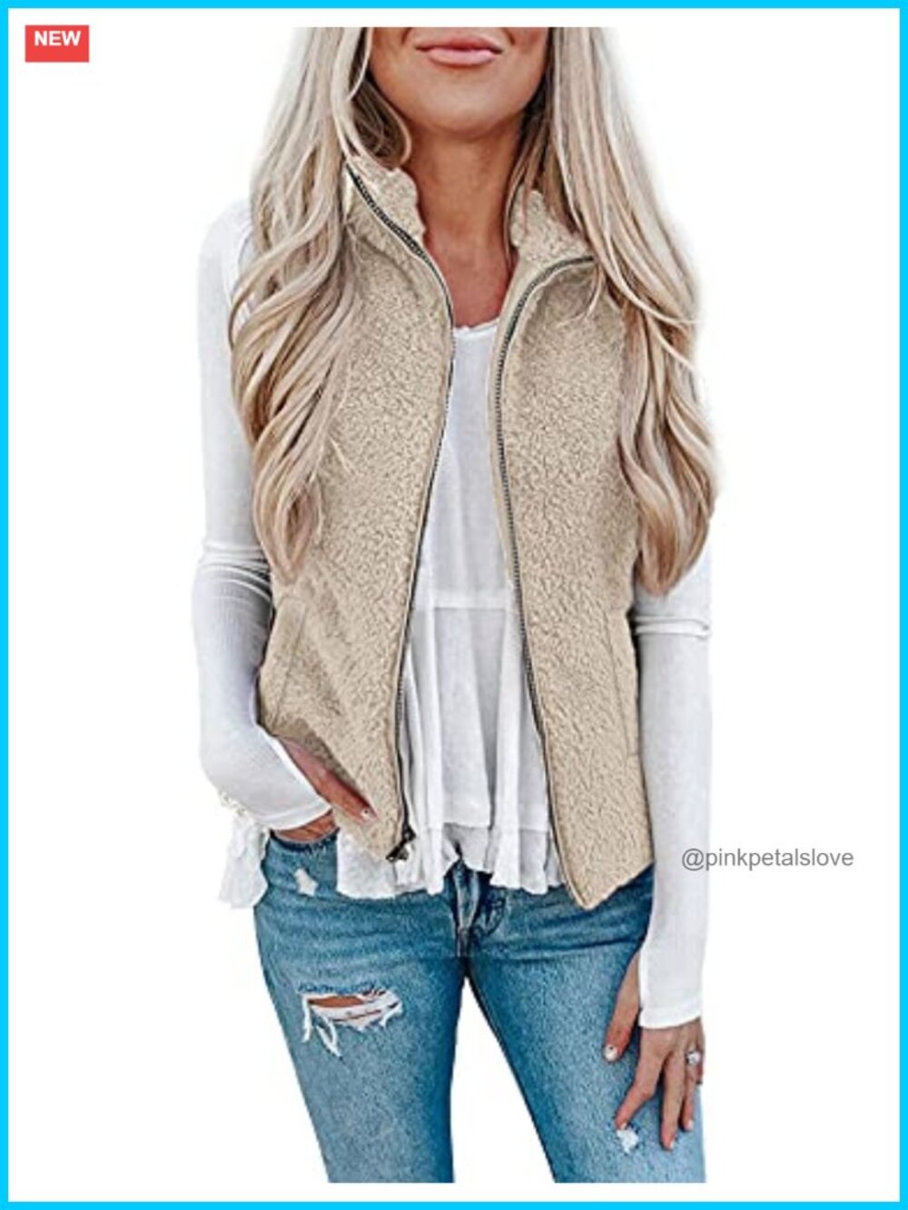 LOMON Womens Fuzzy Sherpa Fleece Vest Sleeveless Zip Cardigan